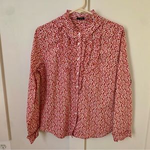 JCrew Floral Top Ruffled Collar